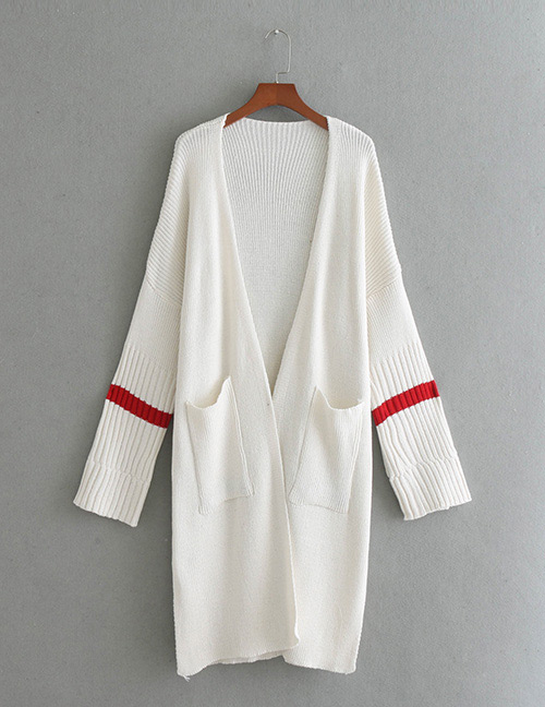 Fashion White Stripe Pattern Decorated Long Coat