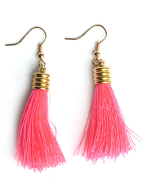 Bohemia Plum-red Pure Color Decorated Tassel Earrings