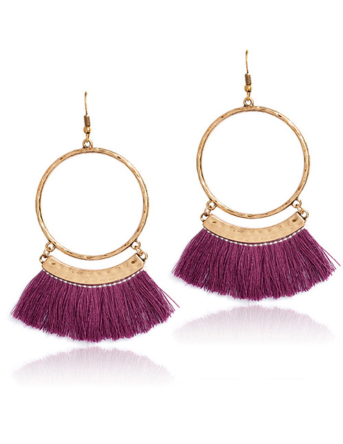 Bohemia Purple Hollow Out Decorated Tassel Earrings