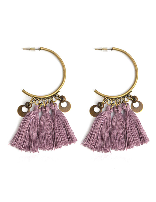 Bohemia Purple Round Shape Decorated Tassel Earrings