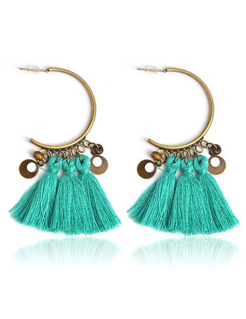 Bohemia Green Round Shape Decorated Tassel Earrings