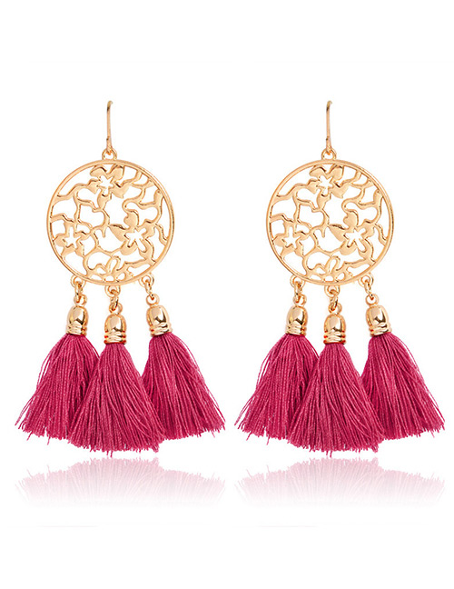 Bohemia Plum-red Hollow Out Decorated Tassel Earrings