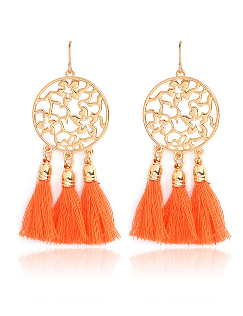 Bohemia Orange Hollow Out Decorated Tassel Earrings