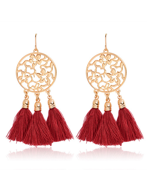 Bohemia Red Hollow Out Decorated Tassel Earrings