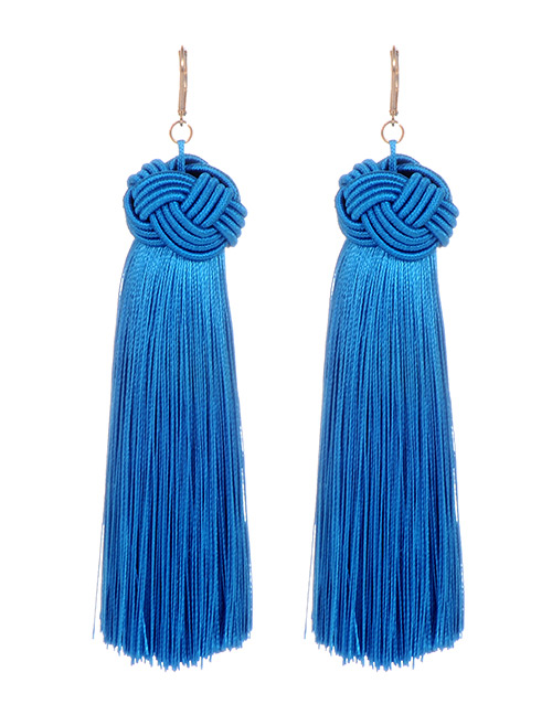 Fashion Blue Pure Color Decorated Long Earrings