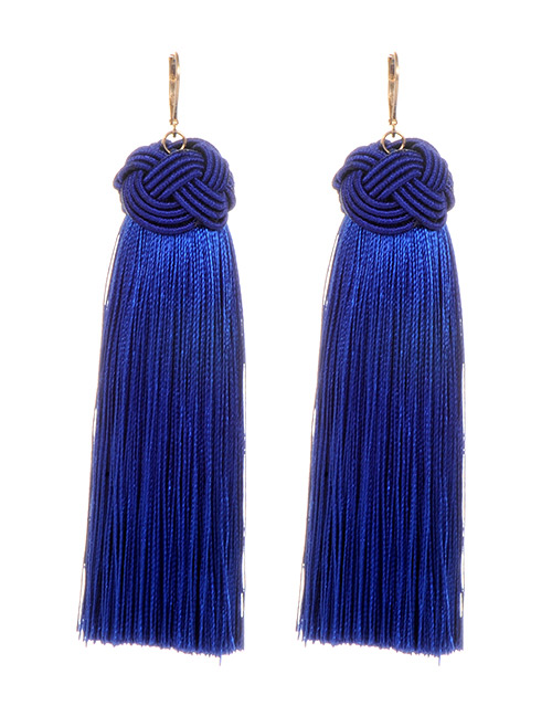 Fashion Sapphire Blue Pure Color Decorated Long Earrings