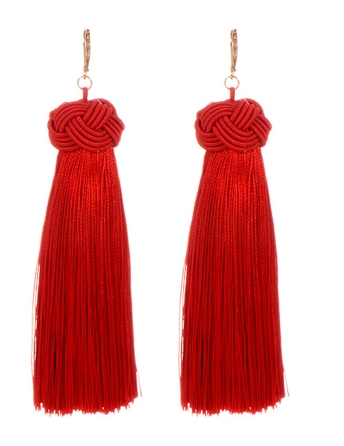 Fashion Red Pure Color Decorated Long Earrings