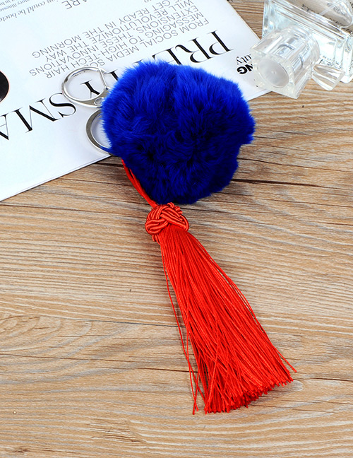 Fashion Sapphire Blue Fuzzy Ball&tassel Decorated Key Chain