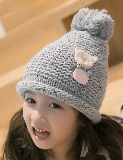 Lovely Gray Bear Decorated Child Plus Cashmere Cap(1-6 Yesrs Old )