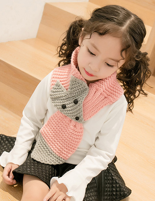 Lovely Pink+gray Cartoon Fox Decorated Child Scarf