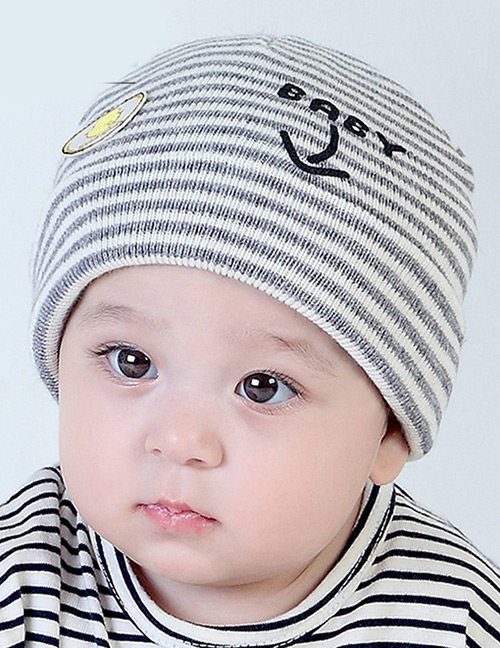 Lovely Gray Stripe Pattern Decorated Child Thin Cap(0-2 Yesrs Old )