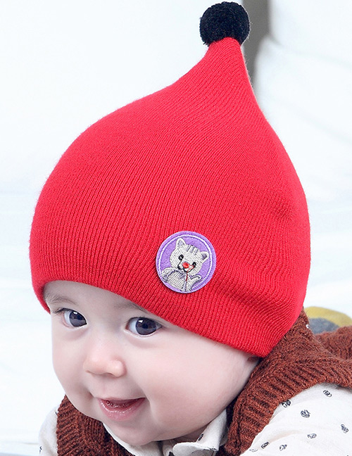 Lovely Red Cartoon Pattern Design Child Knitted Cap(0-2 Yesrs Old )