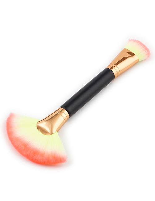 Trendy Yellow+pink Sector Shape Decorated Makeup Brush