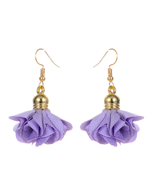 Fashion Light Purple Flower Pendant Decorated Earrings