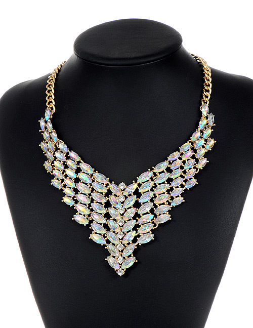 Elegant Multi-color Oval Shape Diamond Decorated Necklace