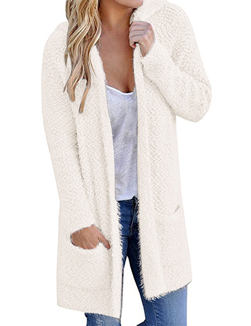 Fashion White Pure Color Decorated Knitting Cardigan