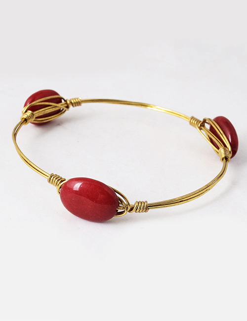 Vintage Red Oval Shape Decorated Bracelet