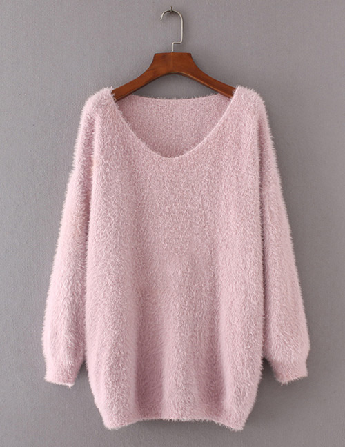 Vintage Pink Pure Color Decorated Sweater