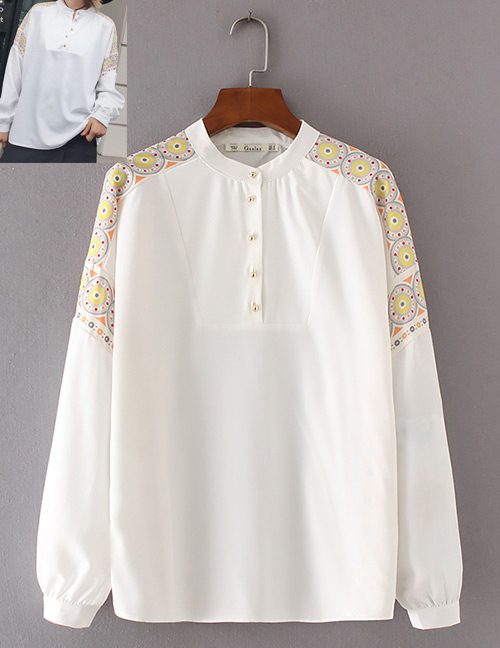 Retro White Round Shape Decorated Shirt