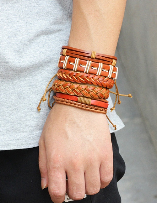 Personality Brown Pure Color Decorated Multilayer Braceles