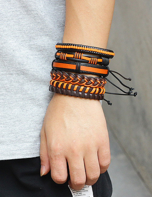 Personality Brown Color-matching Decorated Multilayer Braceles