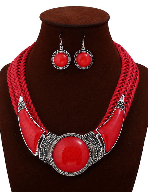 Exaggerated Red Hand-woven Design Short Chain Jewelry Sets