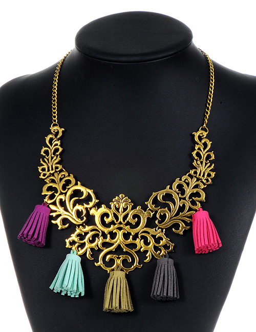 Vintage Gold Color Hollow Out Decorated Tassel Necklace