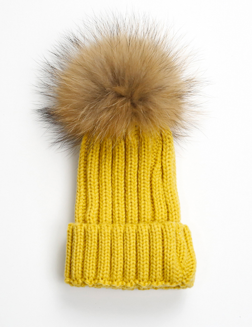 Lovely Yellow Fuzzy Ball Decorated Baby Hat (0-2age )