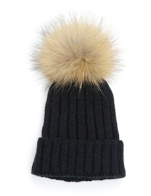 Lovely Black Fuzzy Ball Decorated Children Hat (2-10 Age )