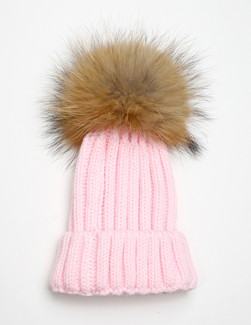Lovely Pink Fuzzy Ball Decorated Children Hat (2-10 Age )