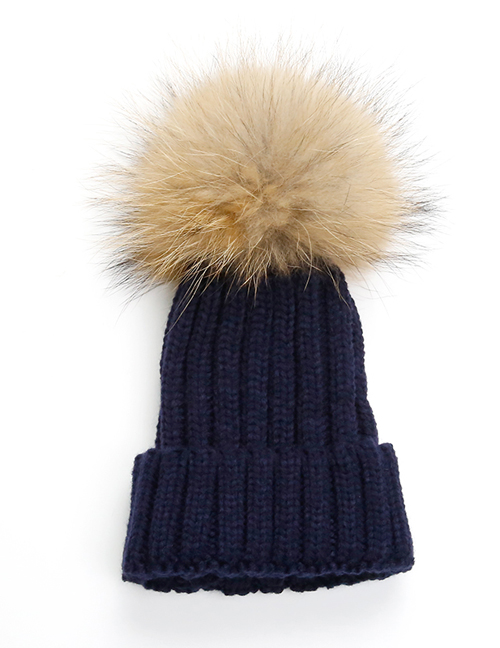 Lovely Navy Fuzzy Ball Decorated Children Hat (2-10 Age )