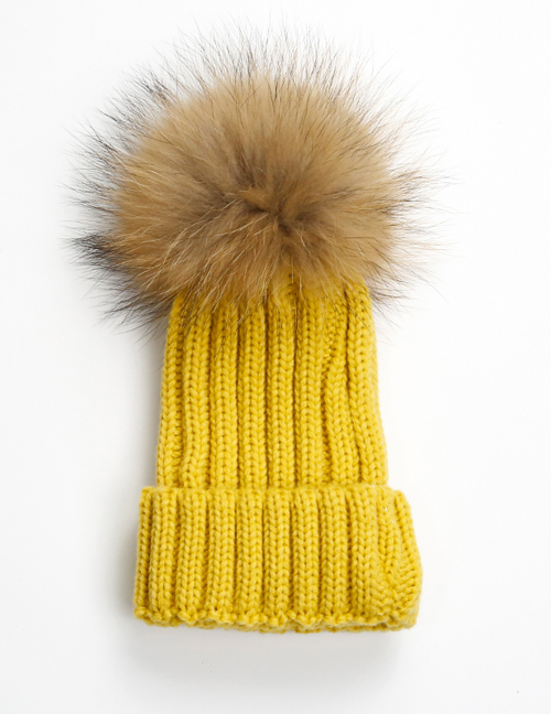 Lovely Yellow Fuzzy Ball Decorated Children Hat (2-10 Age )