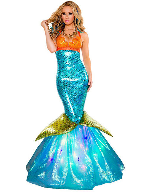 Fashion Blue Mermaid Decorated Costume