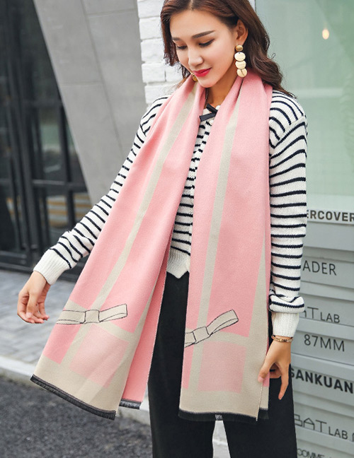 Fashion Pink Bowknot Pattern Decorated Scarf
