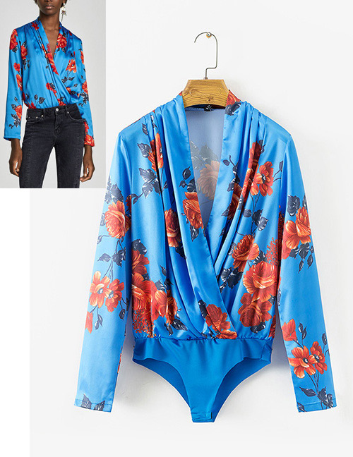 Sexy Blue Flower Shape Decorated Jumpsuits