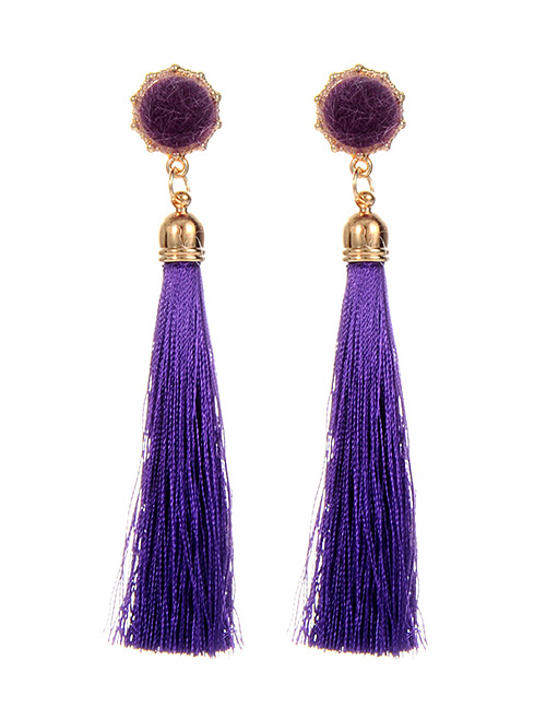 Fashion Purple Fuzzy Ball Decorated Tassel Earrings