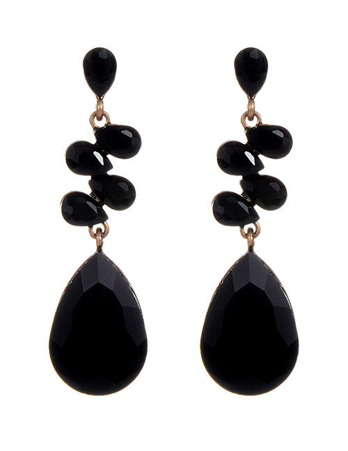 Fashion Black Oval Shape Decorated Earrings