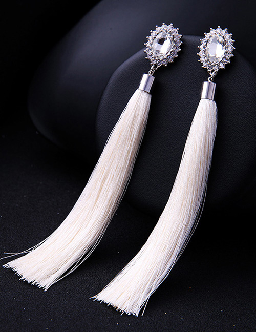 Bohemia White Pure Color Decorated Tassel Earrings