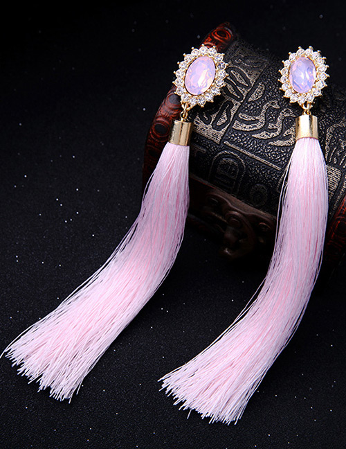 Bohemia Pink Pure Color Decorated Tassel Earrings