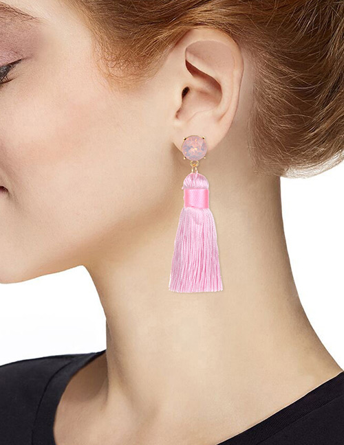 Bohemia Pink Round Shape Decorated Tassel Earrings