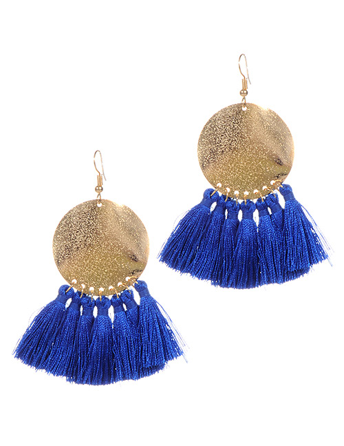 Bohemia Sapphire Blue Metal Round Shape Decorated Earrings
