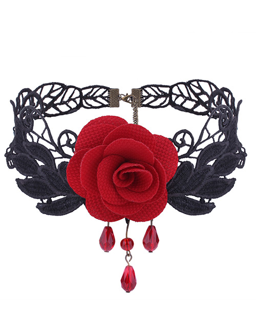 Vintage Red Rose Shape Decoratedlace Choker