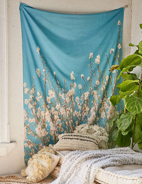 Fashion Blue Flower Pattern Decorated Blanket