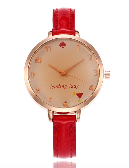 Elegant Red Pokerdesign Thin Strap Watch