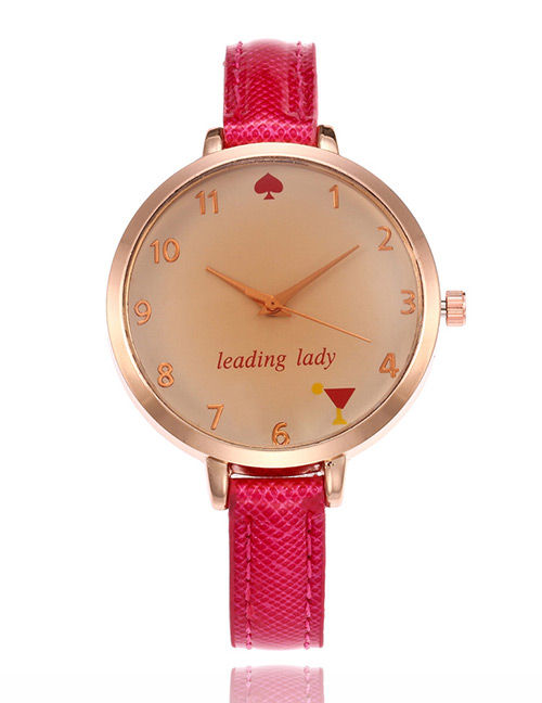 Elegant Plum-red Pokerdesign Thin Strap Watch