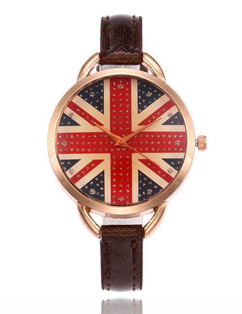 Fashion Brown Flag Pattern Decorated Watch