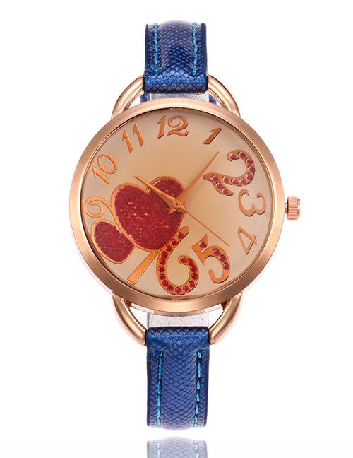 Lovely Blue Double Heart Shape Decorated Watch