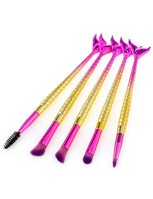 Fashion Pink+yellow Color Matching Shape Decorated Makeup Brush ( 5 Pcs)