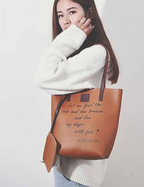 Fashion Brown Letter Pattern Decorated Shoulder Bag