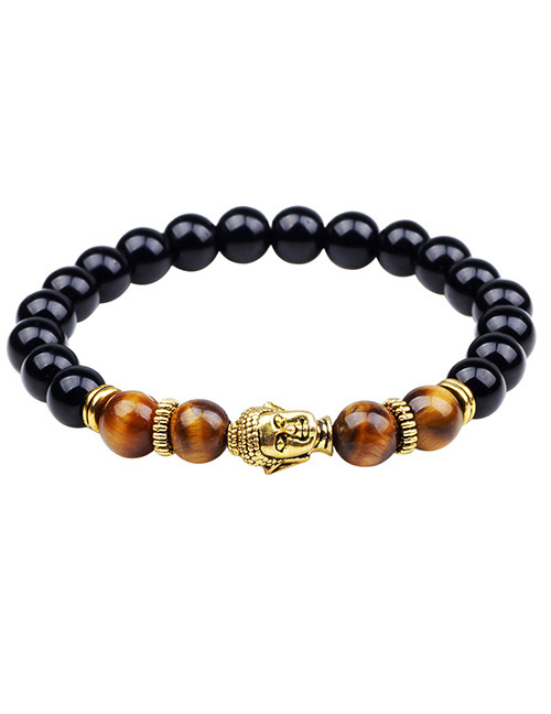 Fashion Gold Color+black+brown Buddha Head Shape Decorated Bracelet